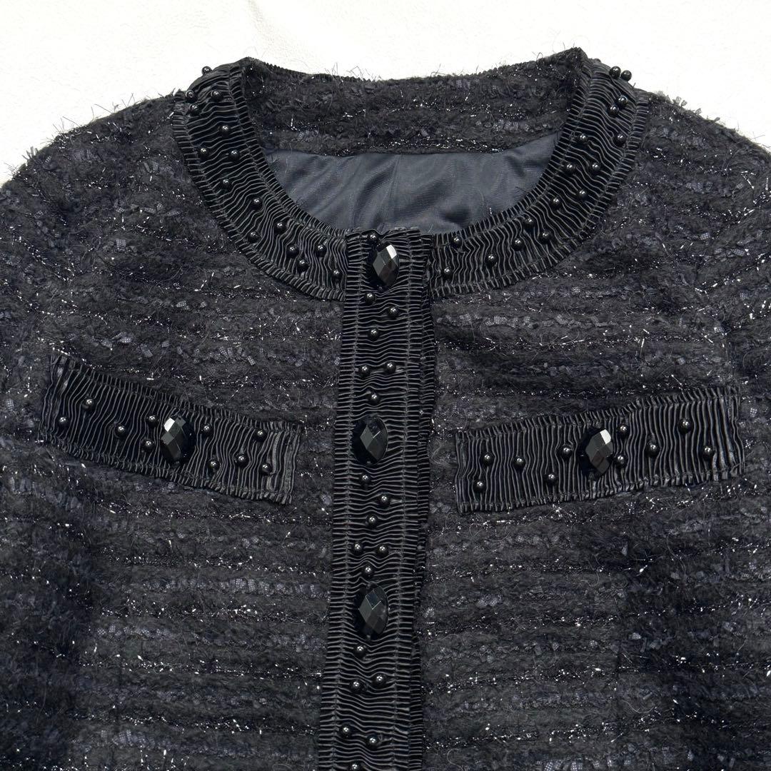 希少 大きいサイズ ノコオーノ ノーカラー ジャケット ツイード ロング 42