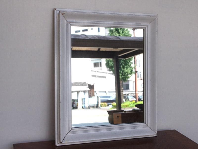 大きめアンティークミラー 壁掛け鏡 額縁 英国 ホワイト M04