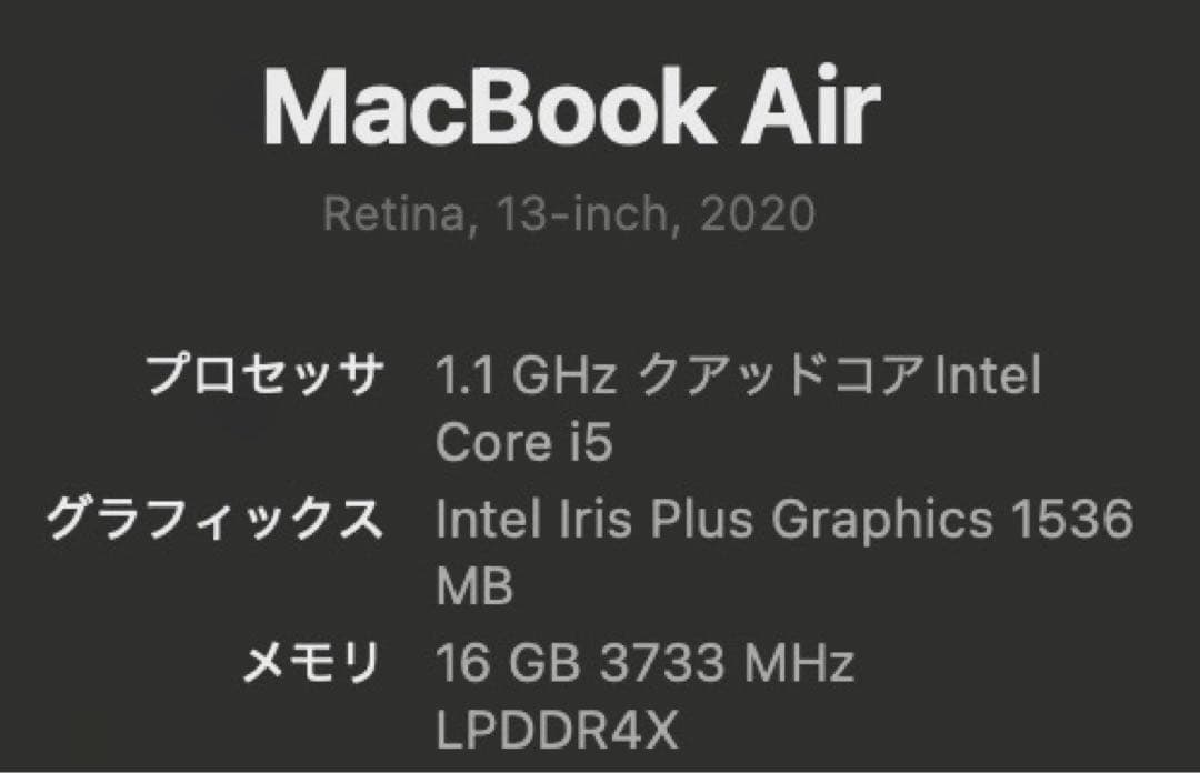 MacBook本体 MacBook Air 13 2020 Intel i5 16GB 512GB