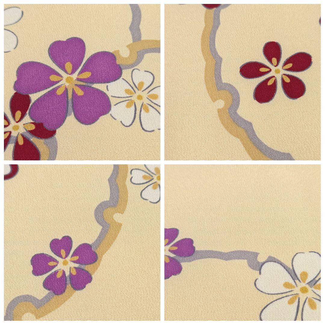 C5◆着物くつろぎ 美品 雪輪に桜 クリーム色 太鼓 正絹 カジュアルな名古屋帯