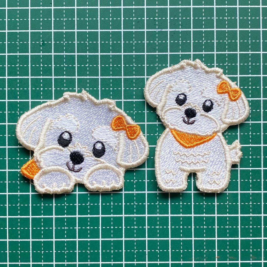 マルチーズワッペン　犬ワッペン　犬刺繍　アップリケ