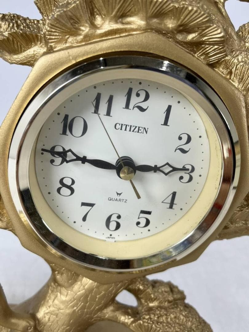 CITIZEN　置時計松鶴　Quartzシチズンゴールドカラーアンティークレトロ