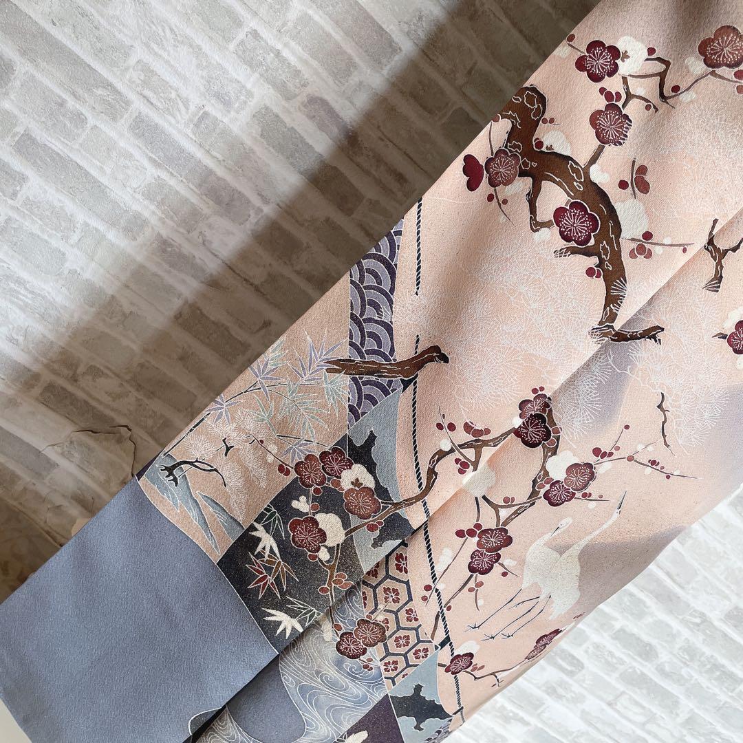 訪問着　帯　のみ　遠山紋様　梅の木　鶴　幔幕文　金彩加工　入学式　卒業式　H6