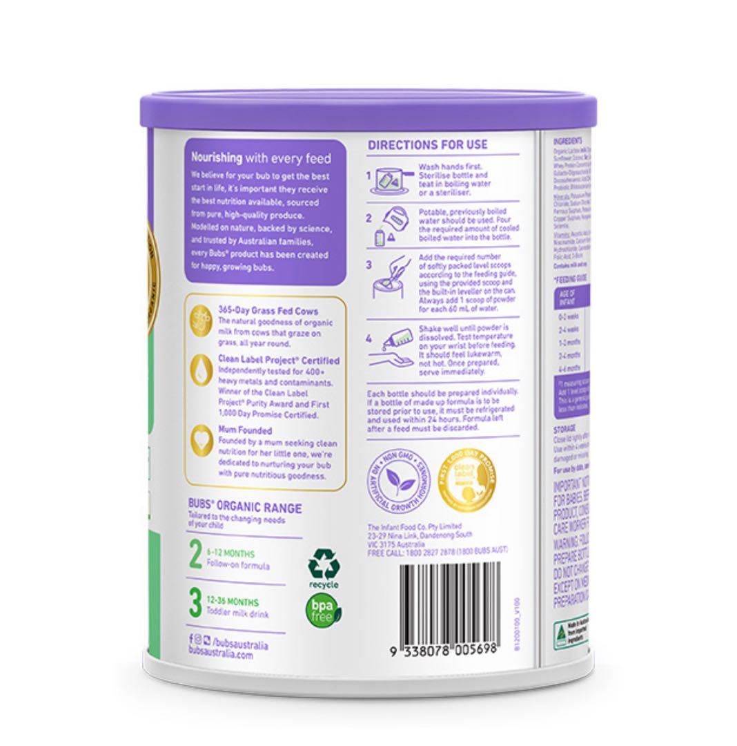 3缶　Bubs バブズ オーガニック 粉ミルク ステップ1 Mydeen出品