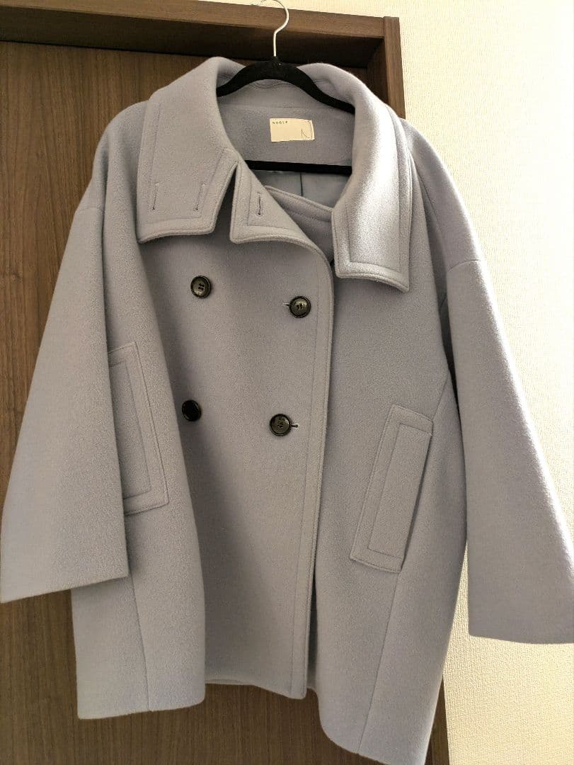 スタンドカラーオーバーコート サックスブルー