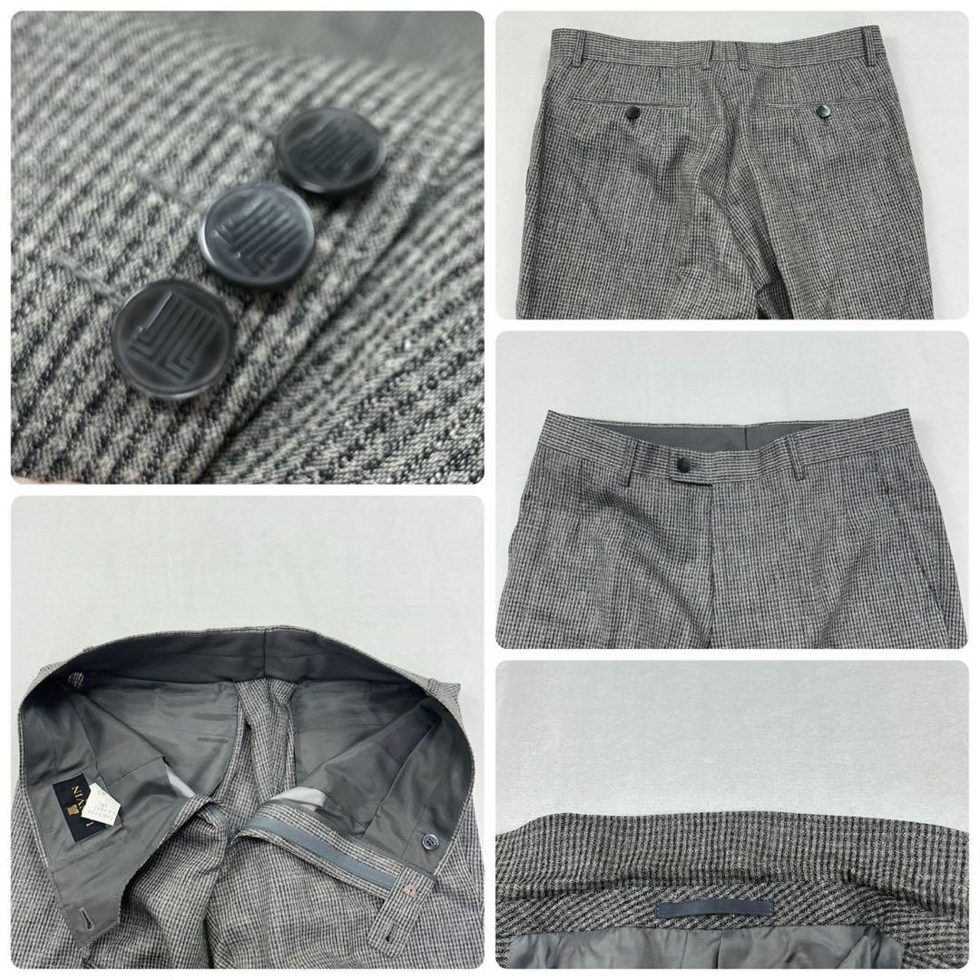 H58 L ランバン 麻 ウール シングル スーツ上下 グレー メンズ