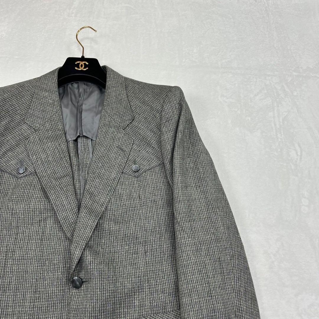 H58 L ランバン 麻 ウール シングル スーツ上下 グレー メンズ