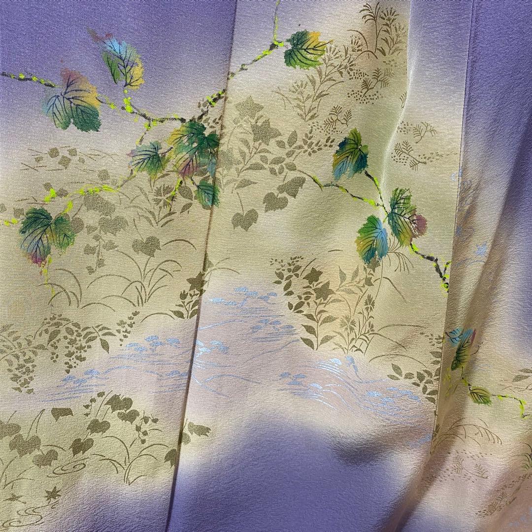 ZY-775 訪問着 金彩 手描き友禅 藤色 逸品 高級 正絹