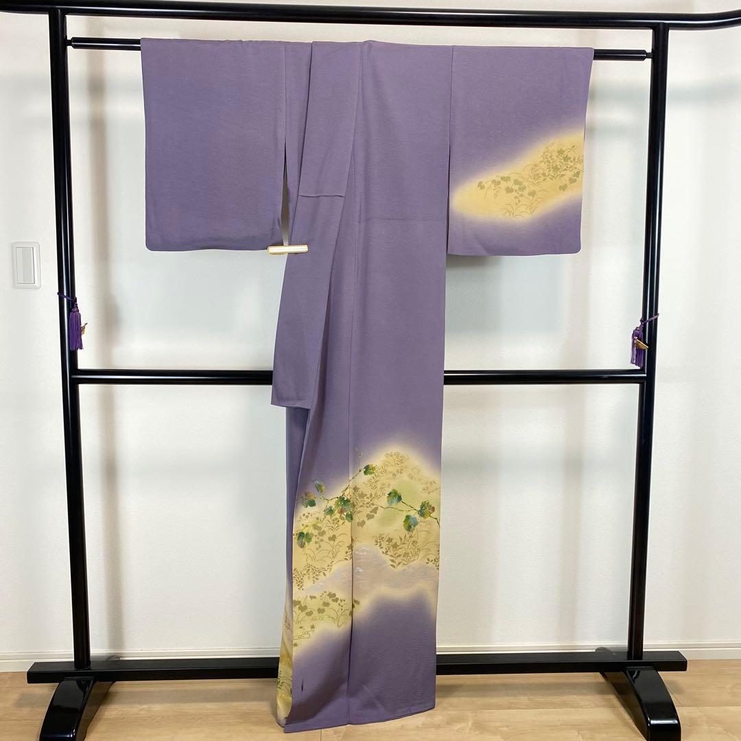 ZY-775 訪問着 金彩 手描き友禅 藤色 逸品 高級 正絹