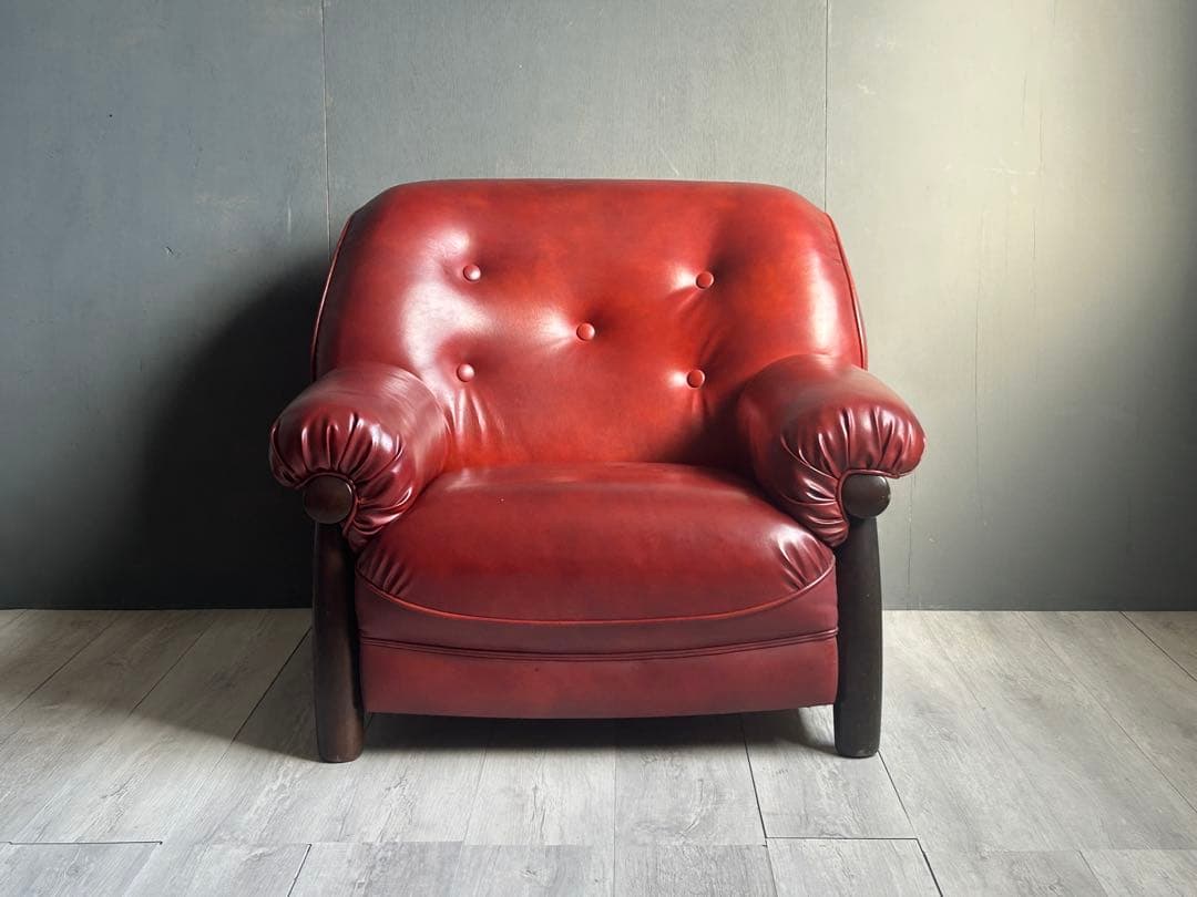 ①カリモク　karimoku オールドカリモク　レッド　レザー　アームソファ