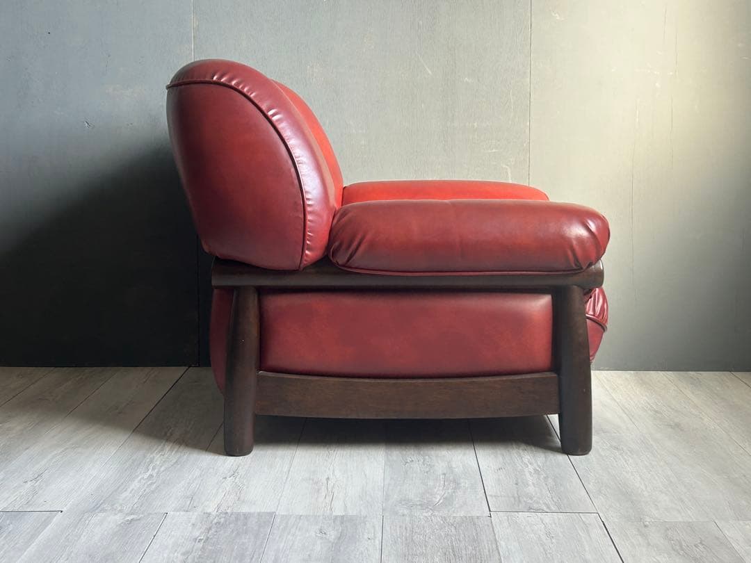 ①カリモク　karimoku オールドカリモク　レッド　レザー　アームソファ