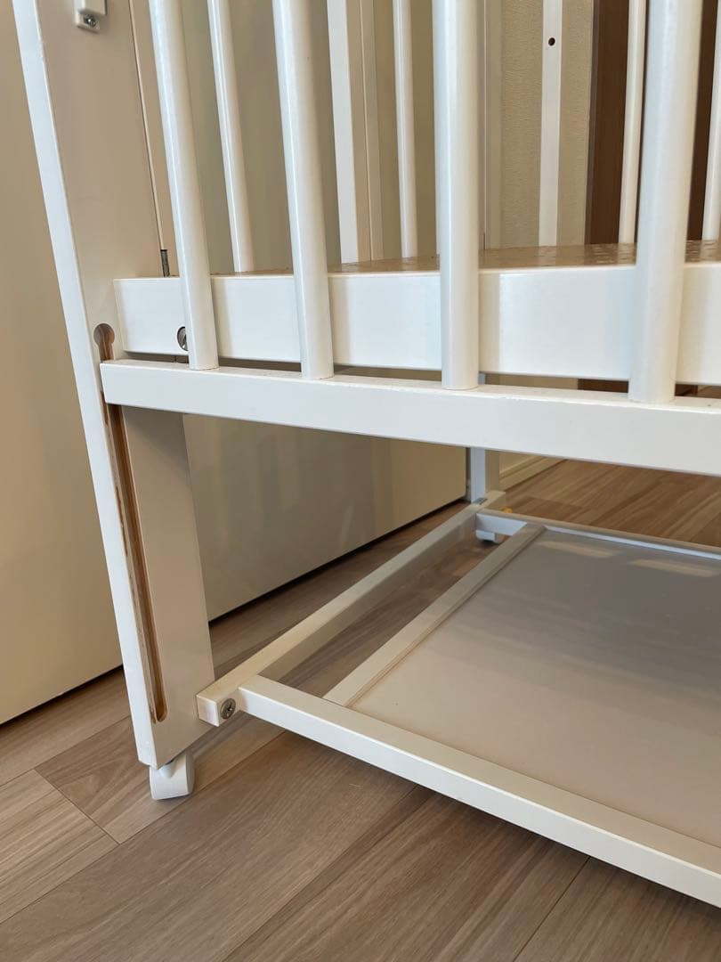 石崎家具　ミニワンタッチハイベッドプチ　ホワイト　折りたたみベビーベッド木製