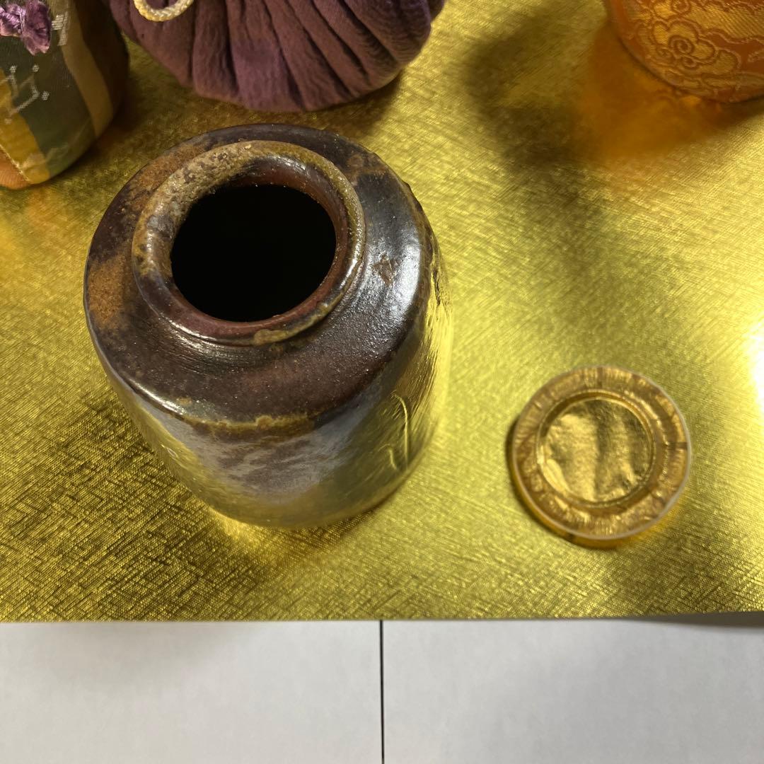 茶器　備前肩衝茶入　銘　心の友　仕覆3 而妙斎書付　伊勢崎満　共箱　N625CI