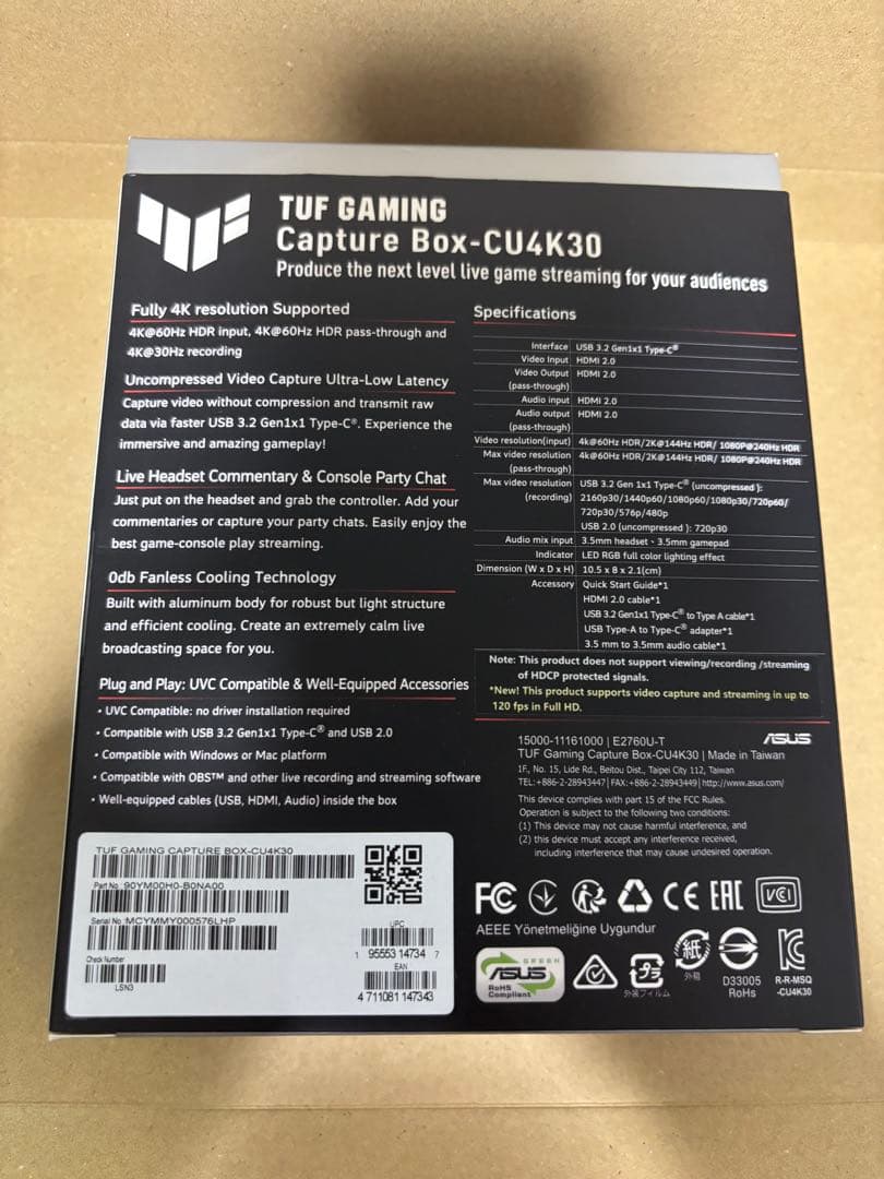 ASUS TUF GAMING Capture Box-CU4K30 中古品
