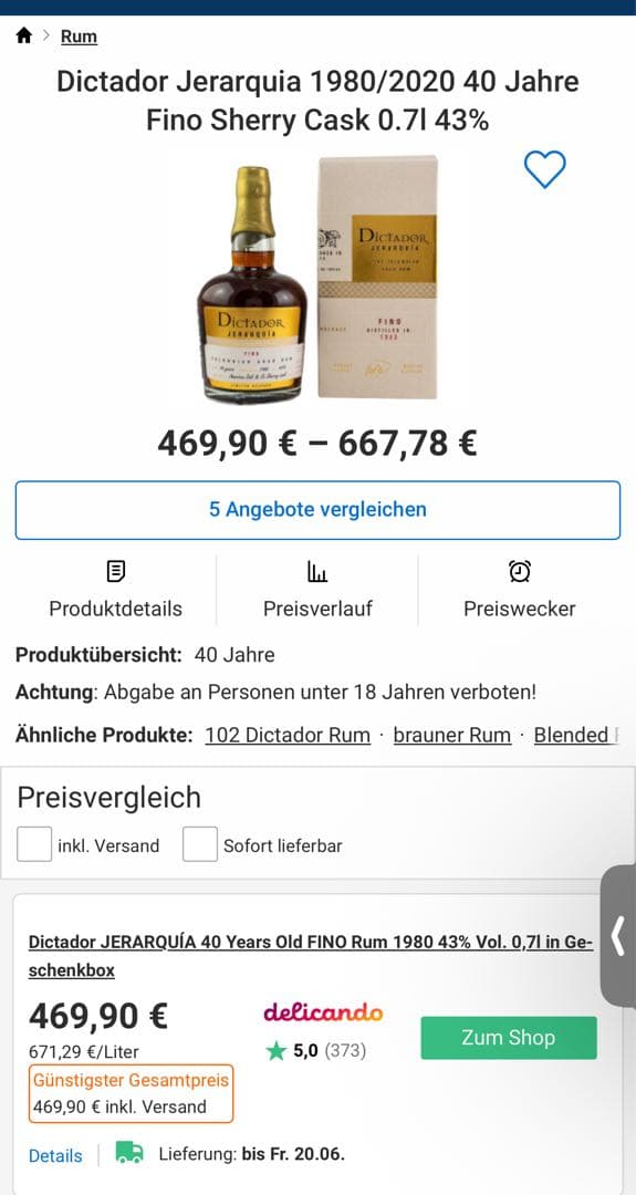 Dictador 40 Year Old Rum 700ml ヴィンテージラム酒