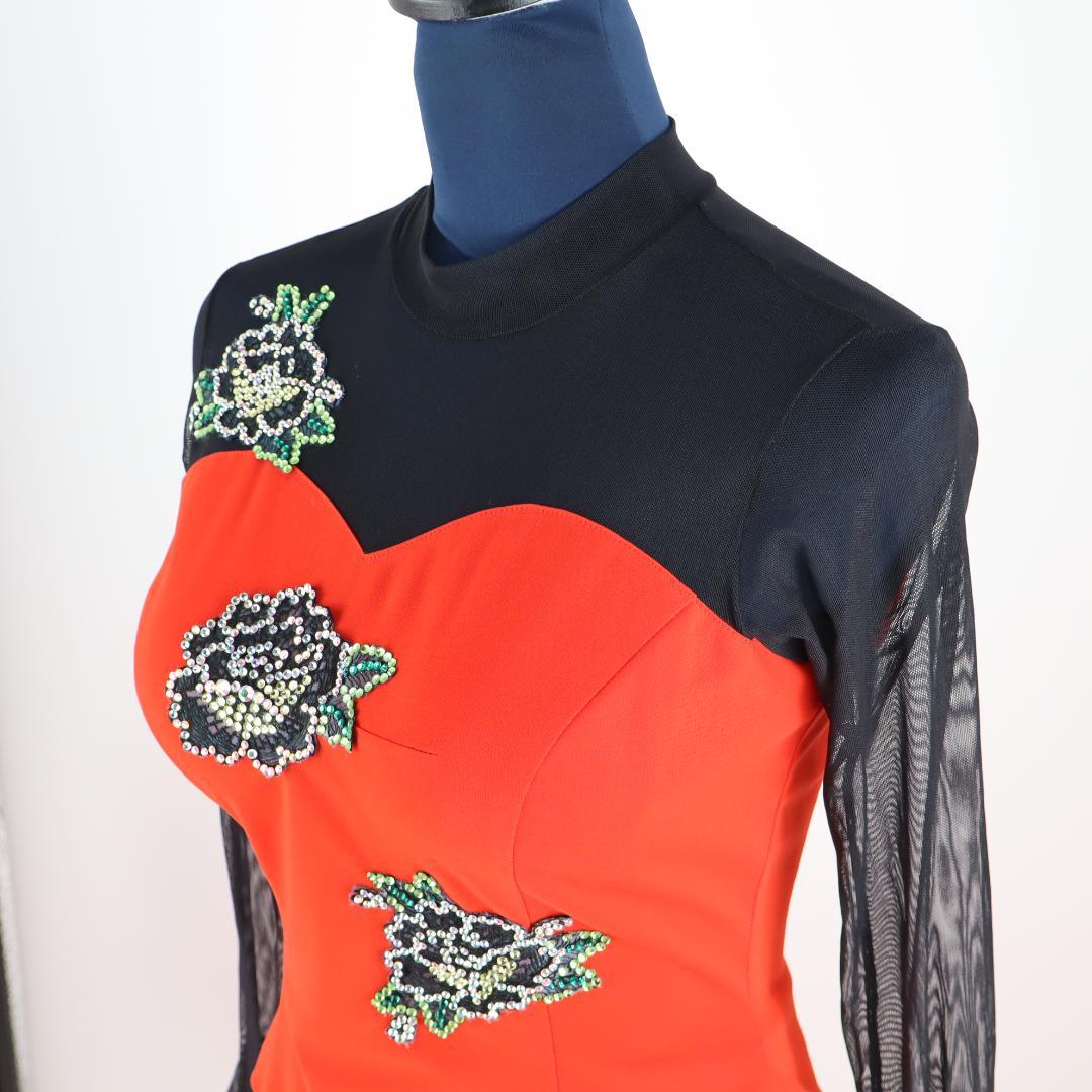 【美品社交ダンス衣装】豪華ラインストーン花装飾 サンヨシムラ ブラウス スカート