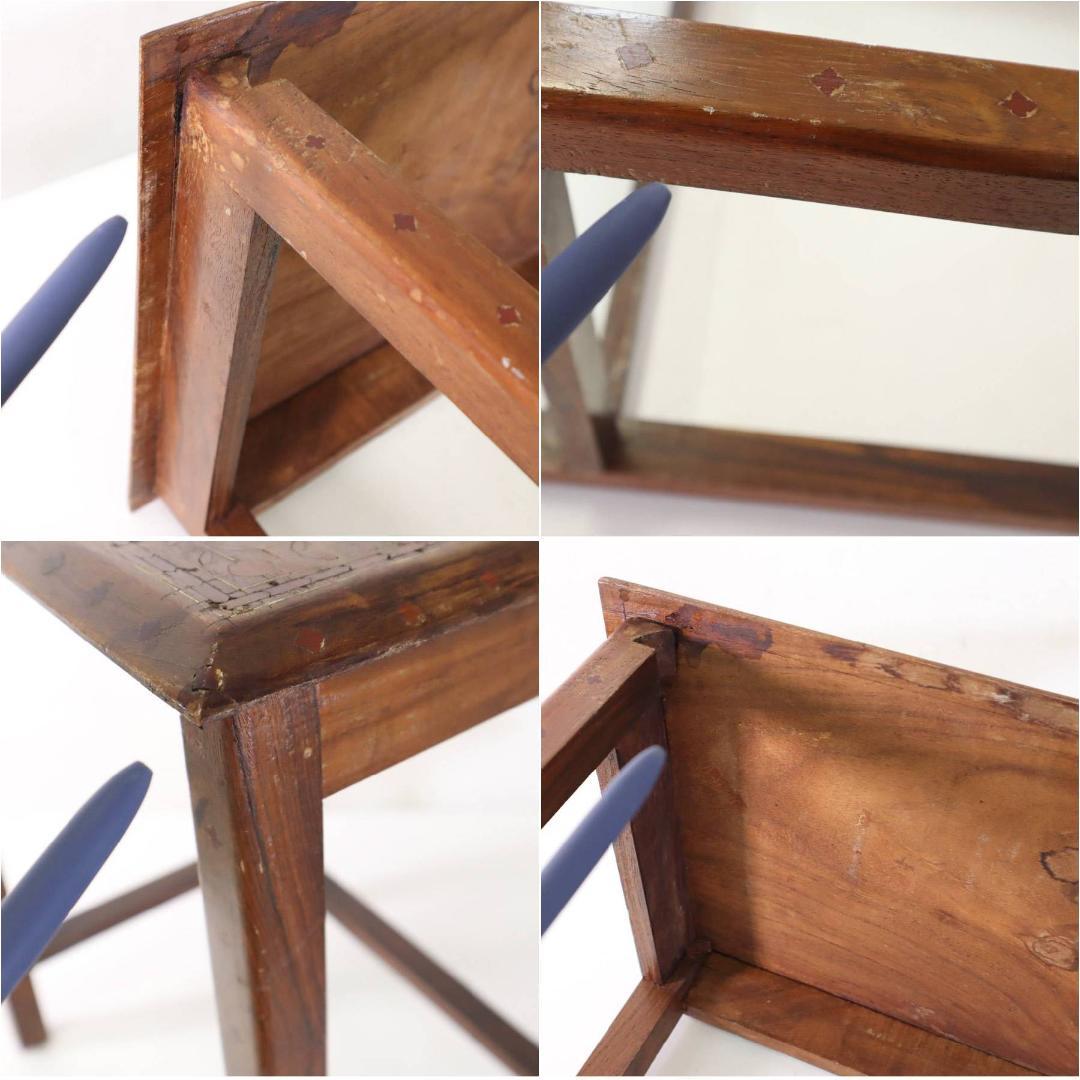 アジアンアンティーク 象嵌 チーク材 サイドテーブル 花台 飾り台