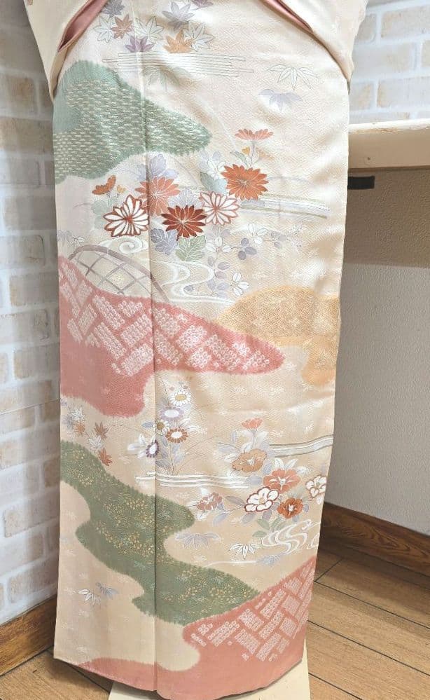 専用です【トールサイズ】クリーム色絞り訪問着と袋帯・帯揚げ帯締めの4点フルセット