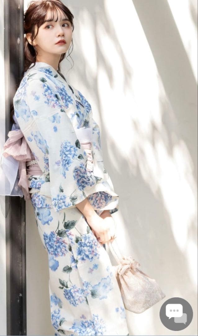DITA ディータ 浴衣 湊色の水彩紫陽花 白 水色