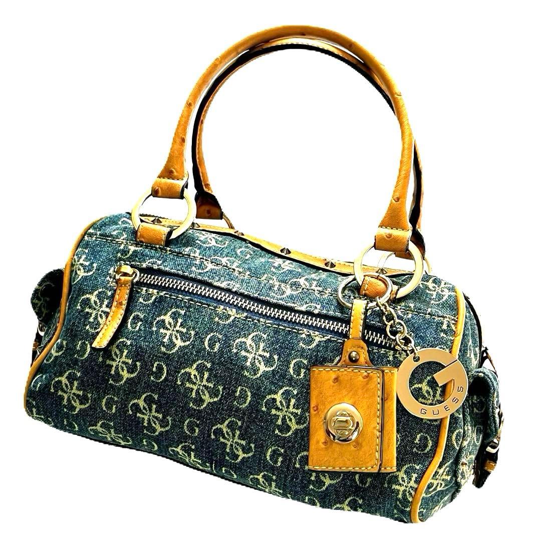 GUESS ゲス デニムハンドバッグ レザー ミニ ボストン コンビ レディース