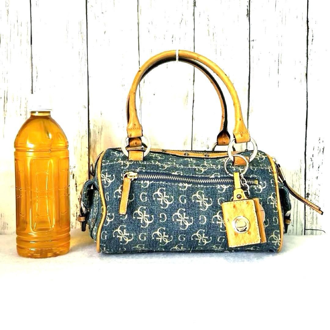GUESS ゲス デニムハンドバッグ レザー ミニ ボストン コンビ レディース