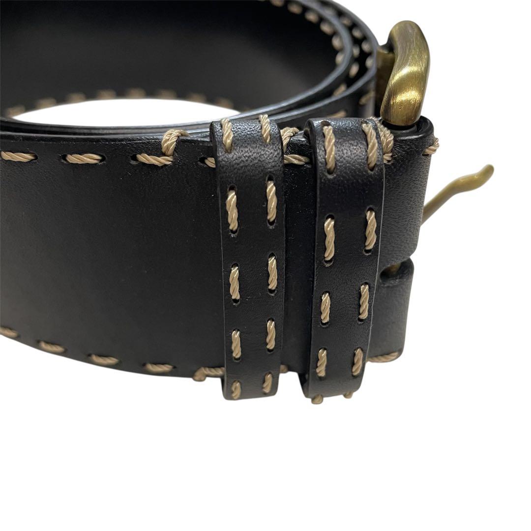 STITCHED WIDE LEATHER BELT レザーベルト ワイド 黒.