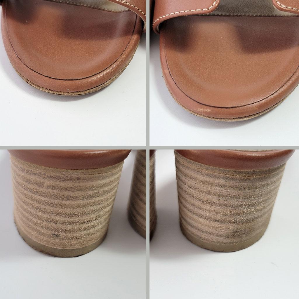 HERMESエルメス オアジスレザーミュール Hモチーフ　ブラウン系36 1/2