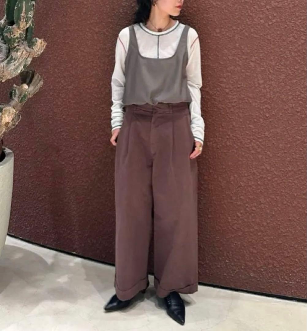 ＜6(ROKU)＞コットン チノ ワイド パンツ　ブラウン　34