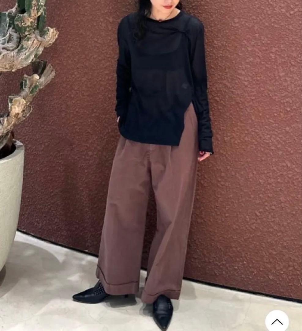 ＜6(ROKU)＞コットン チノ ワイド パンツ　ブラウン　34