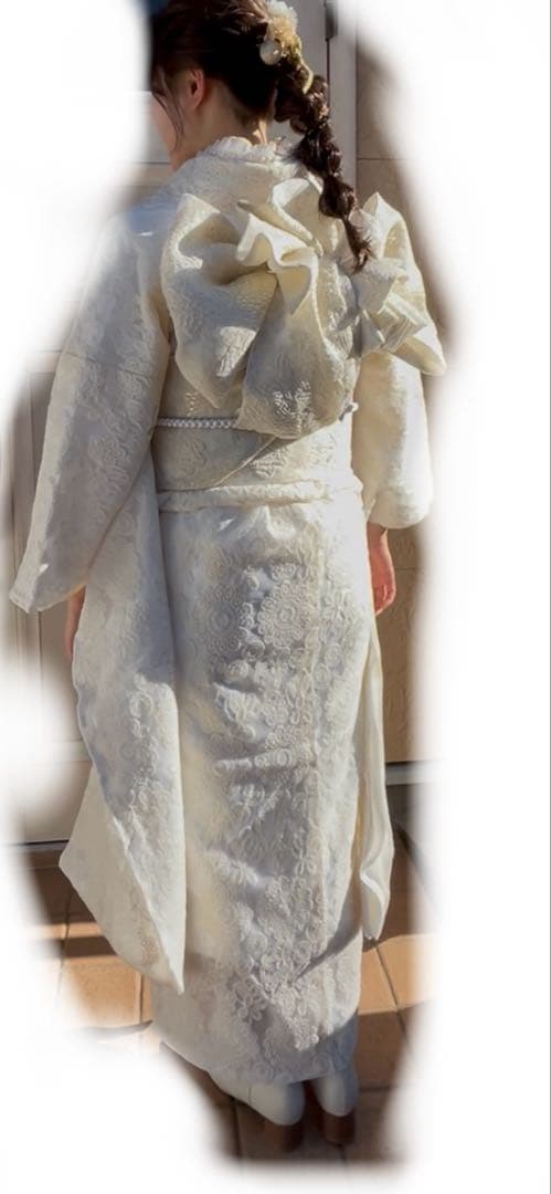 かず【超美品】振袖 8点セット一式　長襦袢 総刺繍レース　ブーツ髪飾りつき