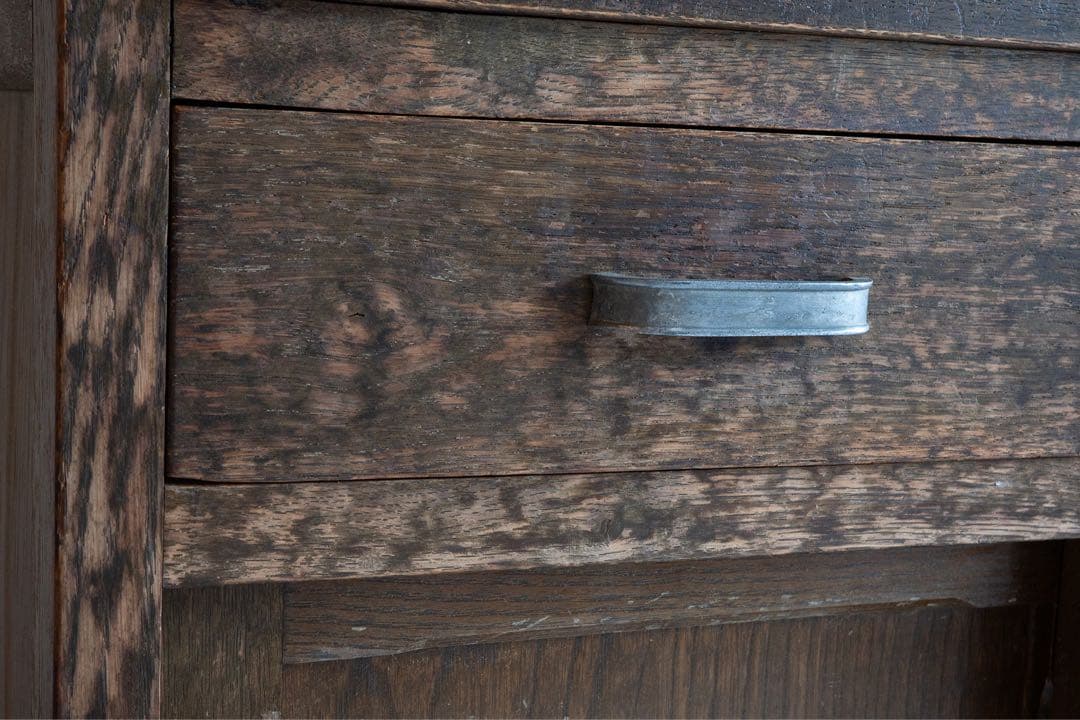 昭和レトロ 食器棚 水屋箪笥 ガラス引き戸 折り畳み天板付