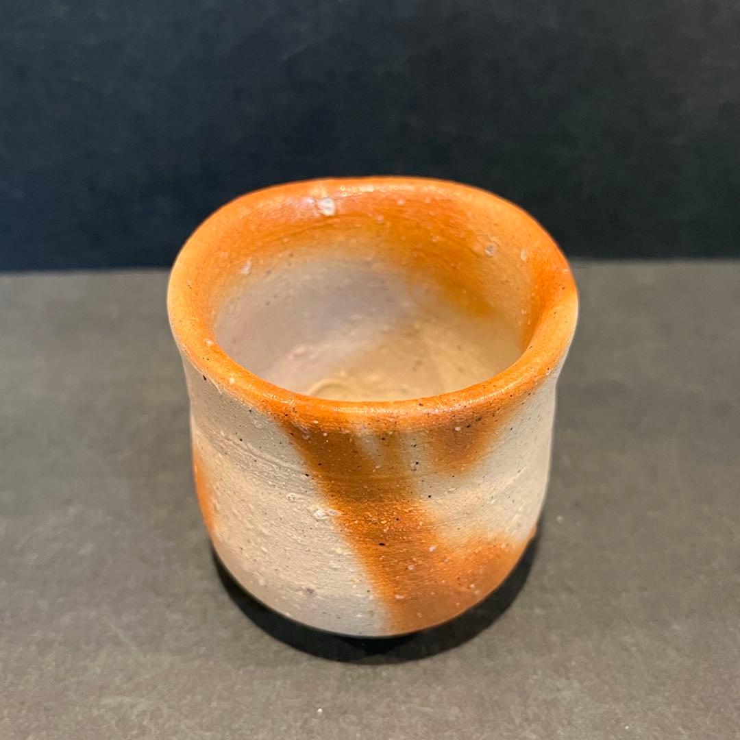 新品　人間国宝　伊勢崎淳　酒呑／陶歴共布共箱あり　緋襷　ぐい呑　個展購入品