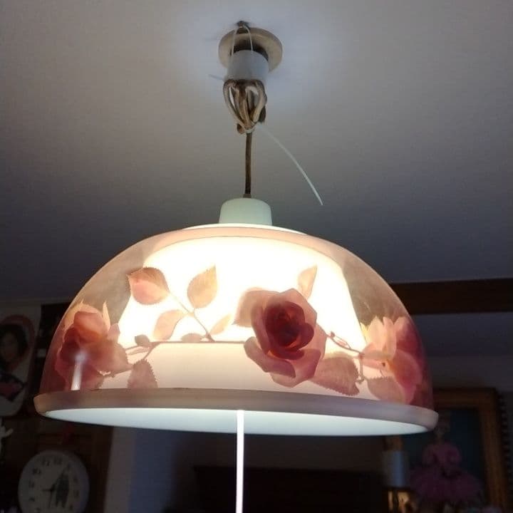 天井照明　造花入り　ピンク　昭和レトロ