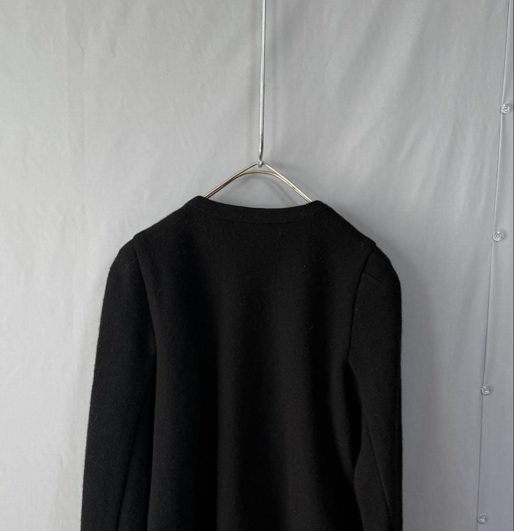 ドゥーズィエムクラス　シルクテープ　ウール混ノーカラージャケット　黒