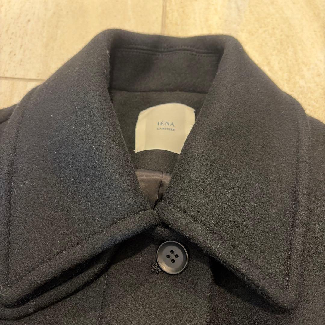 IENA LA BOUCLE ハードメルトンスタンドネックコート　BLACK