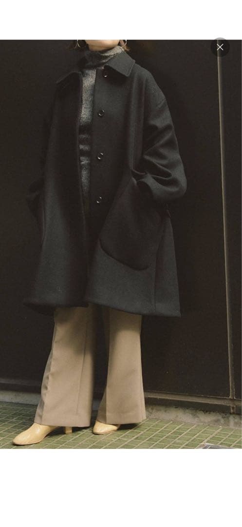 IENA LA BOUCLE ハードメルトンスタンドネックコート　BLACK