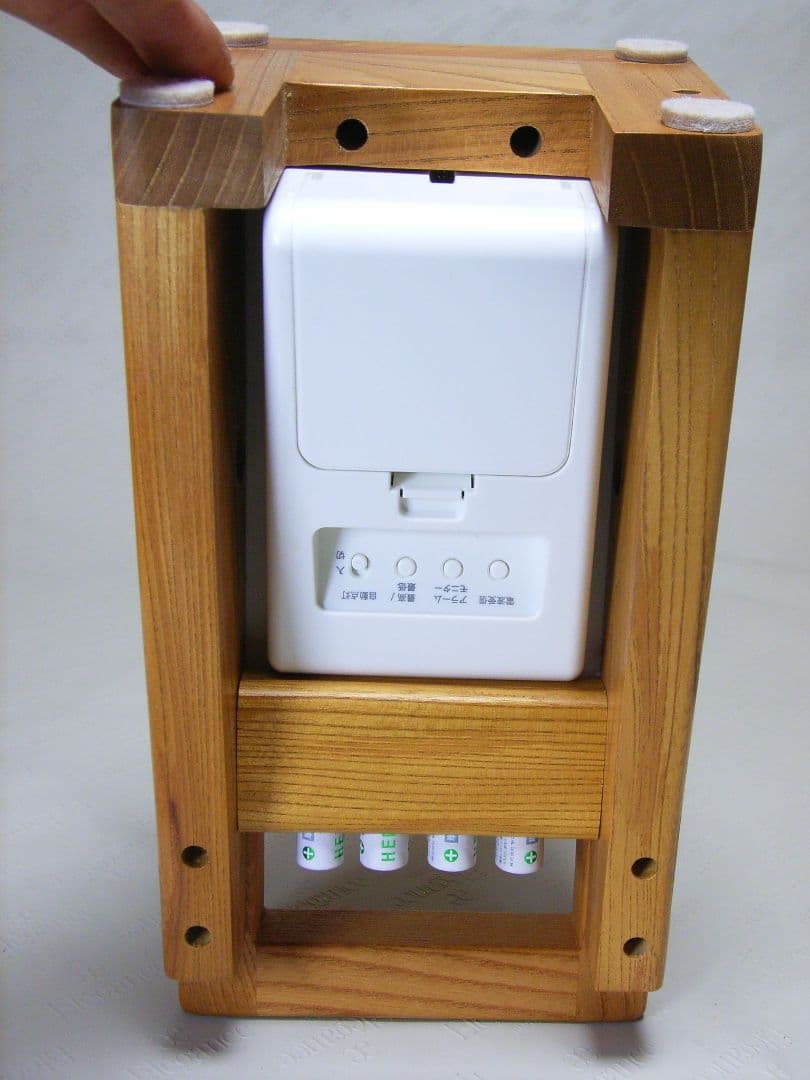 S014総欅板材ハンドル付き斜め型電波目覚まし時計（カシオTQT−351NJ使用