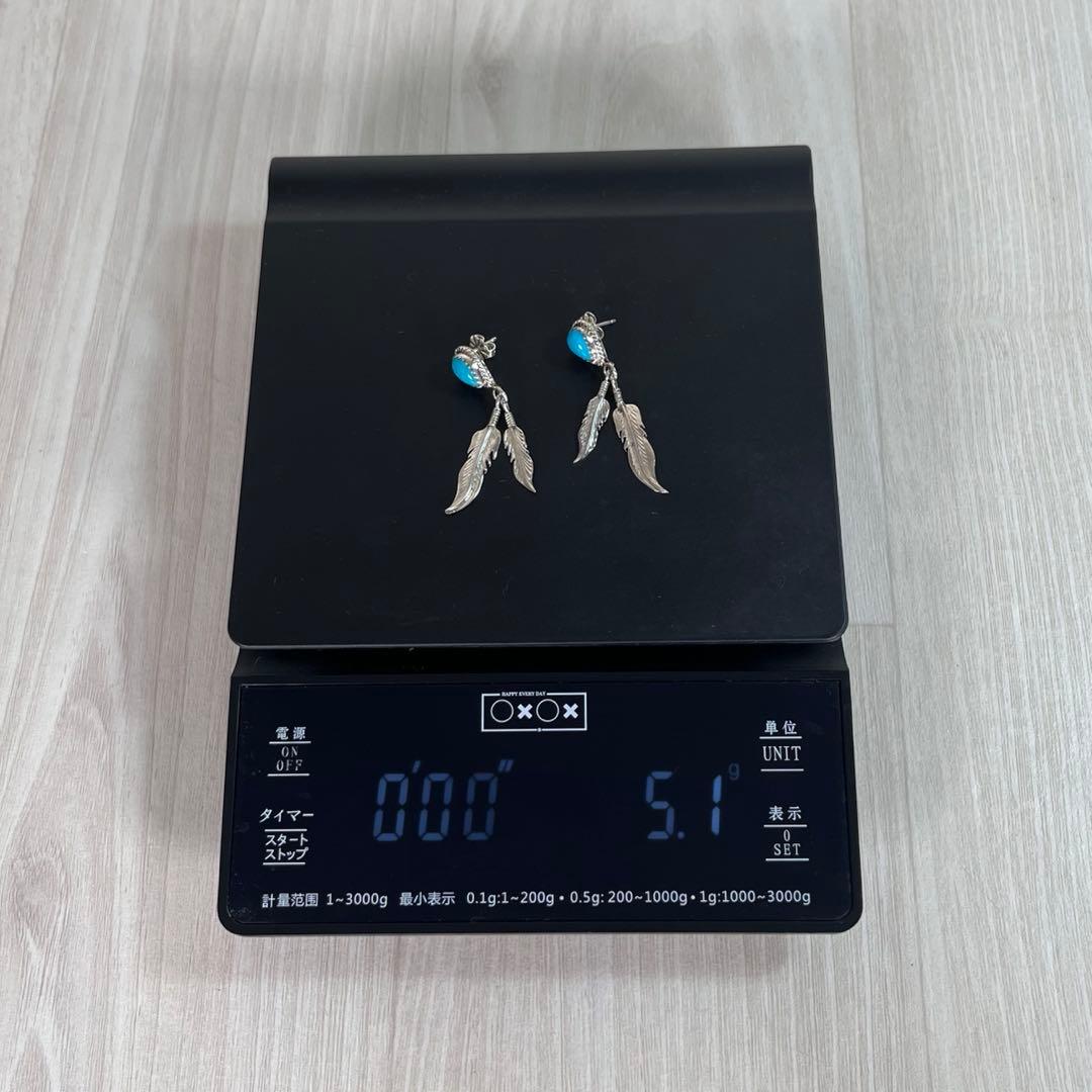【美品】ナバホ族 インディアンジュエリー　両耳ピアス　Wフェザー&ターコイズ