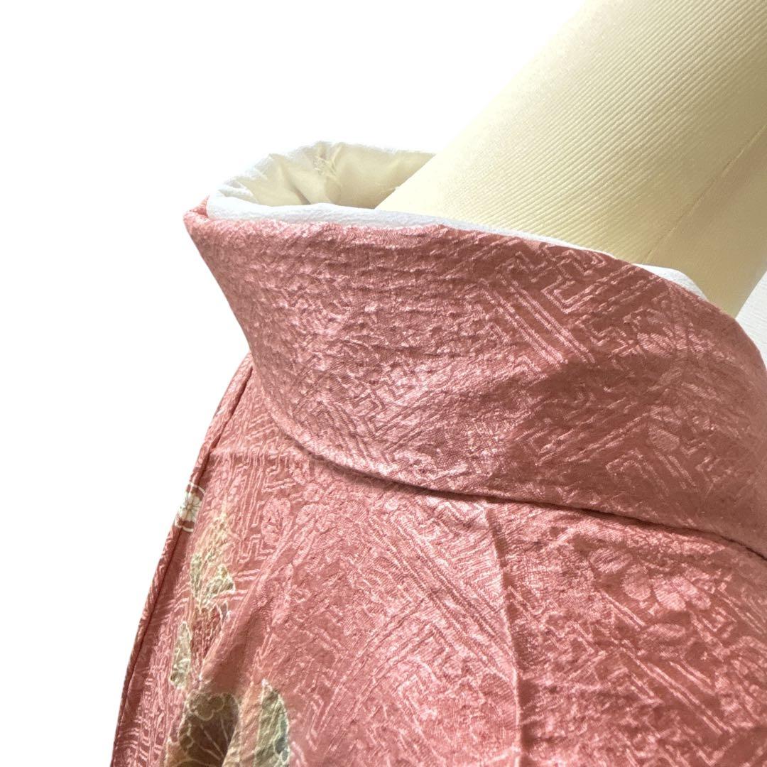 AA8愛華 着物 訪問着　絞り辻け花　曙色 正絹手縫い仕立て　美品