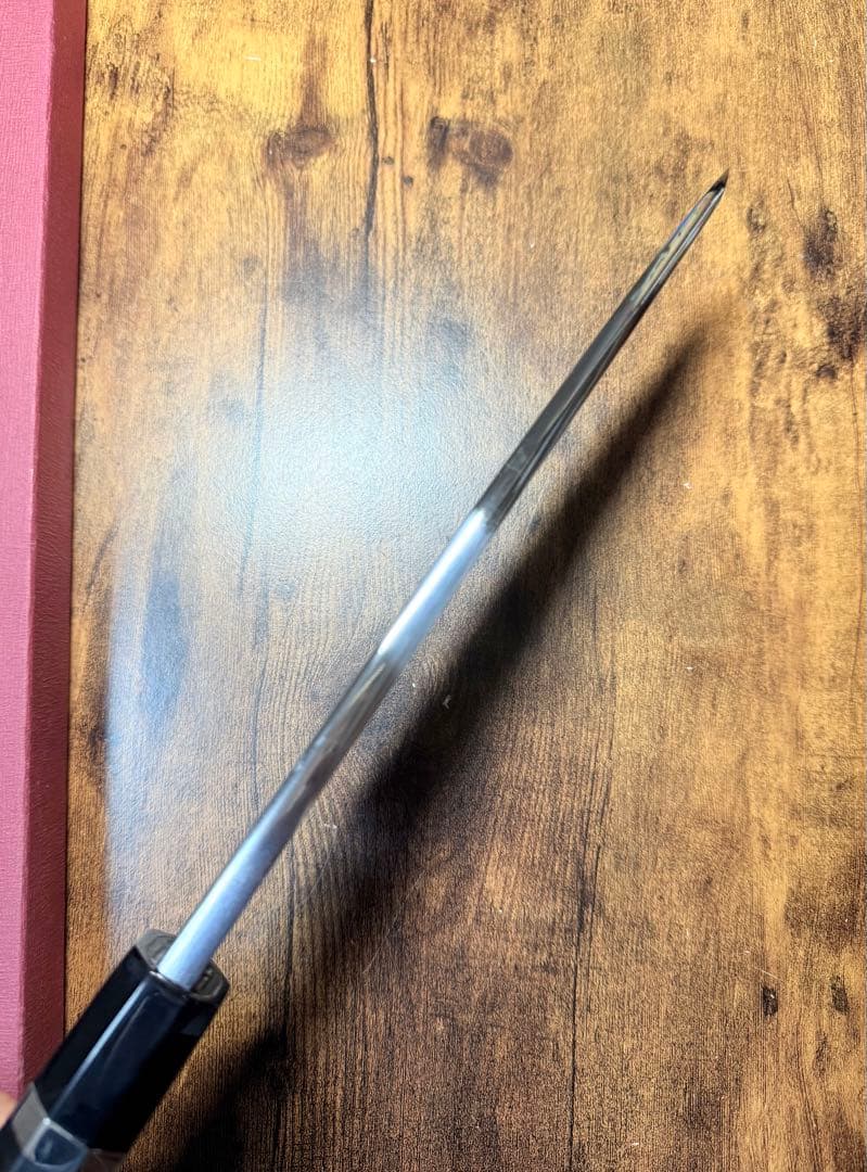 玄海正国　出刃　包丁　水本焼 8寸　鏡面　黒檀水牛八角柄