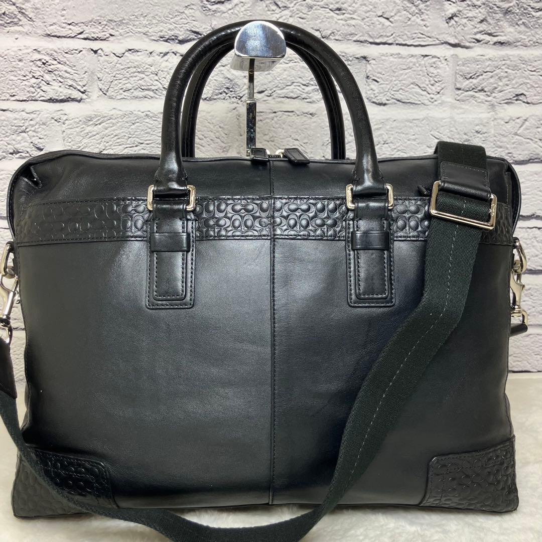 コーチ✨オールレザー 本革 エンボス A4 2way ビジネスバッグ 黒