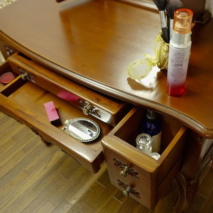 値下げ！ 長い瓶も収納 可マホガニー 三面鏡　ドレッサーデスク ロココ調 お姫様