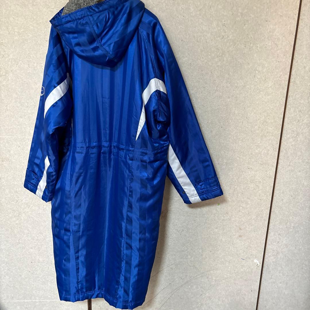 青いナイロンベンチコート フード付きLサイズ