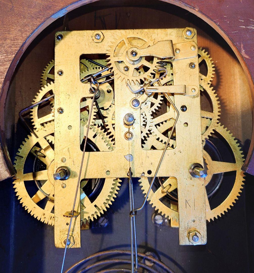 〈完動・美品〉今津菊次郎時計菱KI印　変り装飾ゼンマイ振り子時計