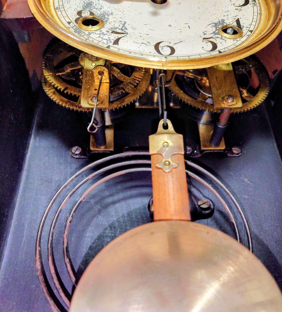 〈完動・美品〉今津菊次郎時計菱KI印　変り装飾ゼンマイ振り子時計