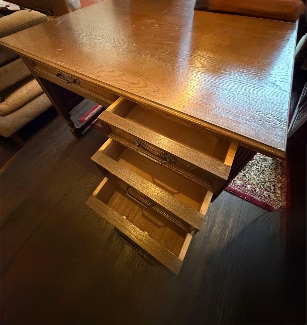 片袖机　オーク材クラシックデスク アンティーク　木製デスク 書斎　勉強机