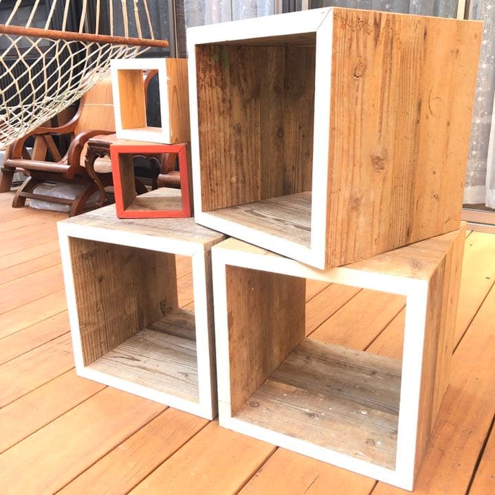 古材　マルチ収納BOX  1個　スタッキングボックス　道板　スツール　棚