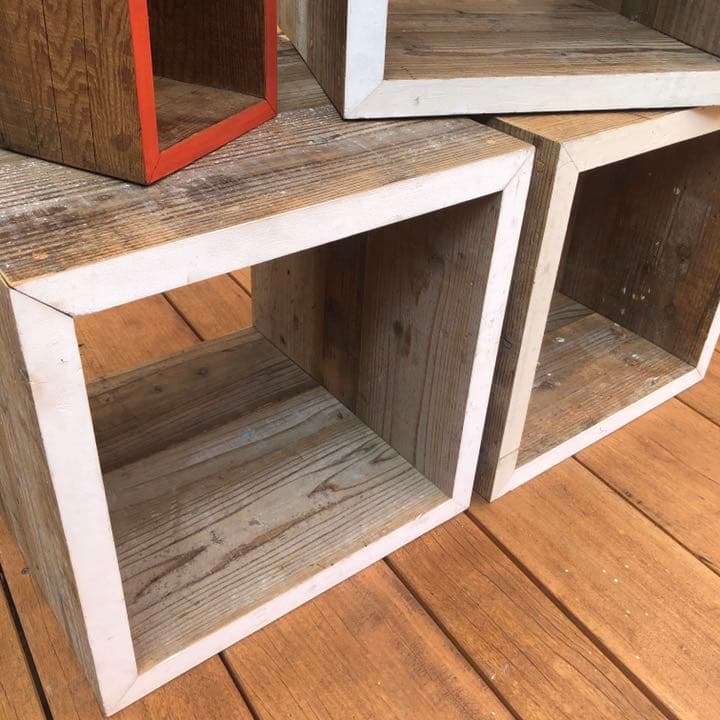 古材　マルチ収納BOX  1個　スタッキングボックス　道板　スツール　棚