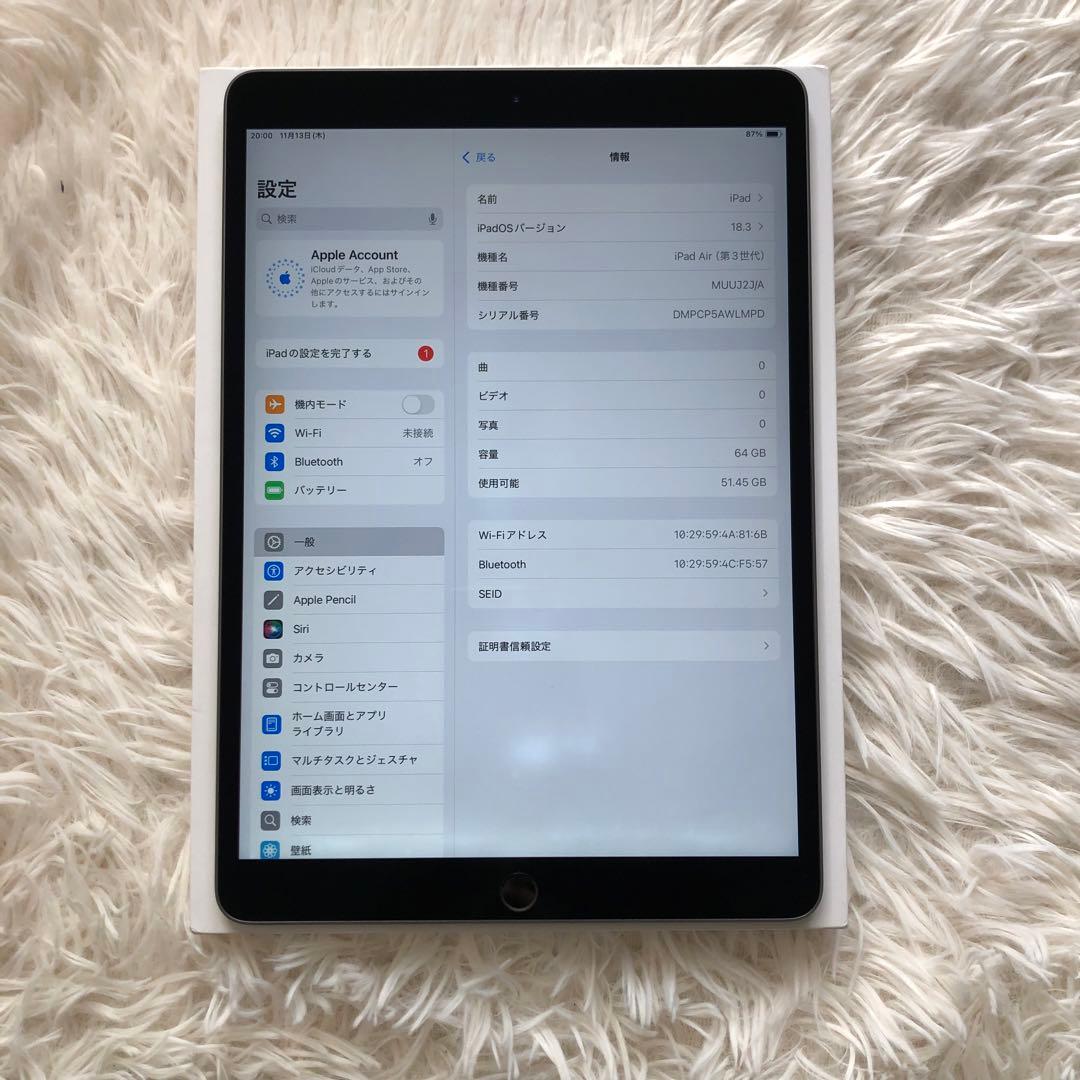 【完動品】iPad Air3 64GB 【付属品】【すぐ発送】