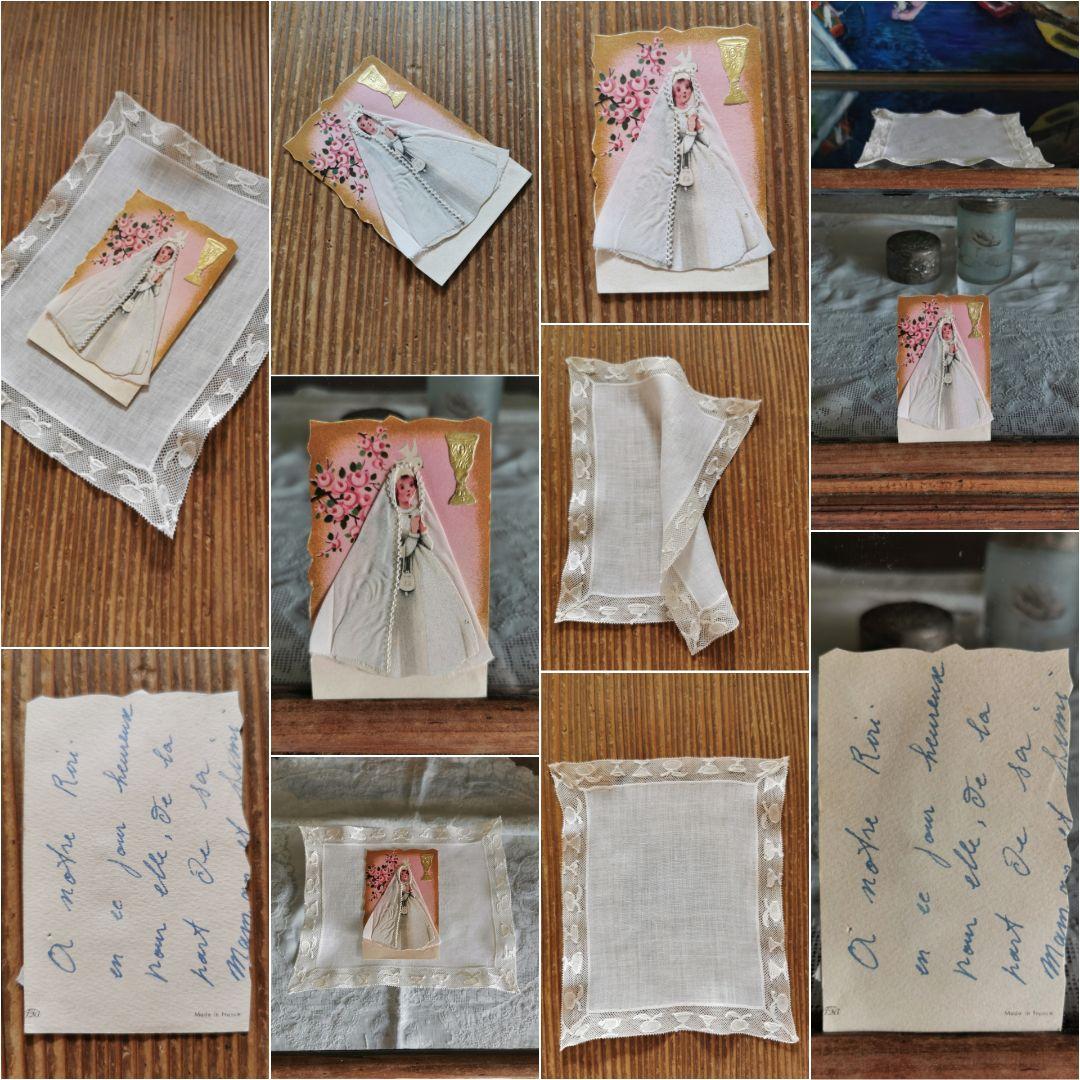 アンティーク ワイングラスモチーフ刺繍レース ＆初聖体式の少女の立体カードセット